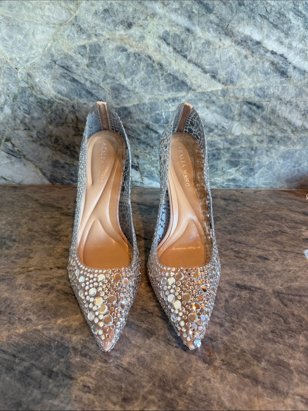 Azalea Wang- Crystal-Embellished Pointed Stiletto Heels in Silver - Picture 2 of 4
